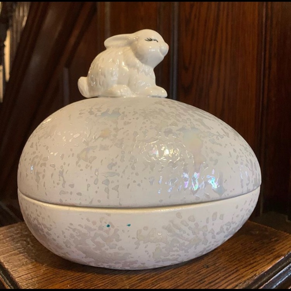 Porcelain Easter Bunny Egg Dish Candy Box
